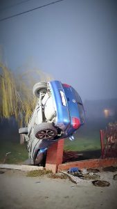 Read more about the article Young Women Cheat Death As Car Is Impaled On Brick Post