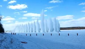 Read more about the article 100ft Pillars As Ice Blasted Into Air With Explosives