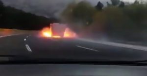 Read more about the article Lorry Driver Carrys On As Vehicle Erupts Into Fireball
