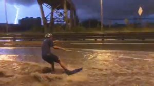 Read more about the article Man Wakeboards Down Flooded Motorway In Lightning Storm