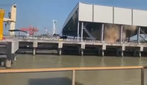 Read more about the article Out-Of-Control Cargo Ship Destroys Pier Hangar