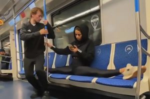 Read more about the article Russian Gymnast Champ Snubs Man In Train With Splits