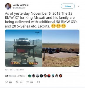 Read more about the article Swaziland King Slammed For Buying 120 BMWs, 30 Motorbike