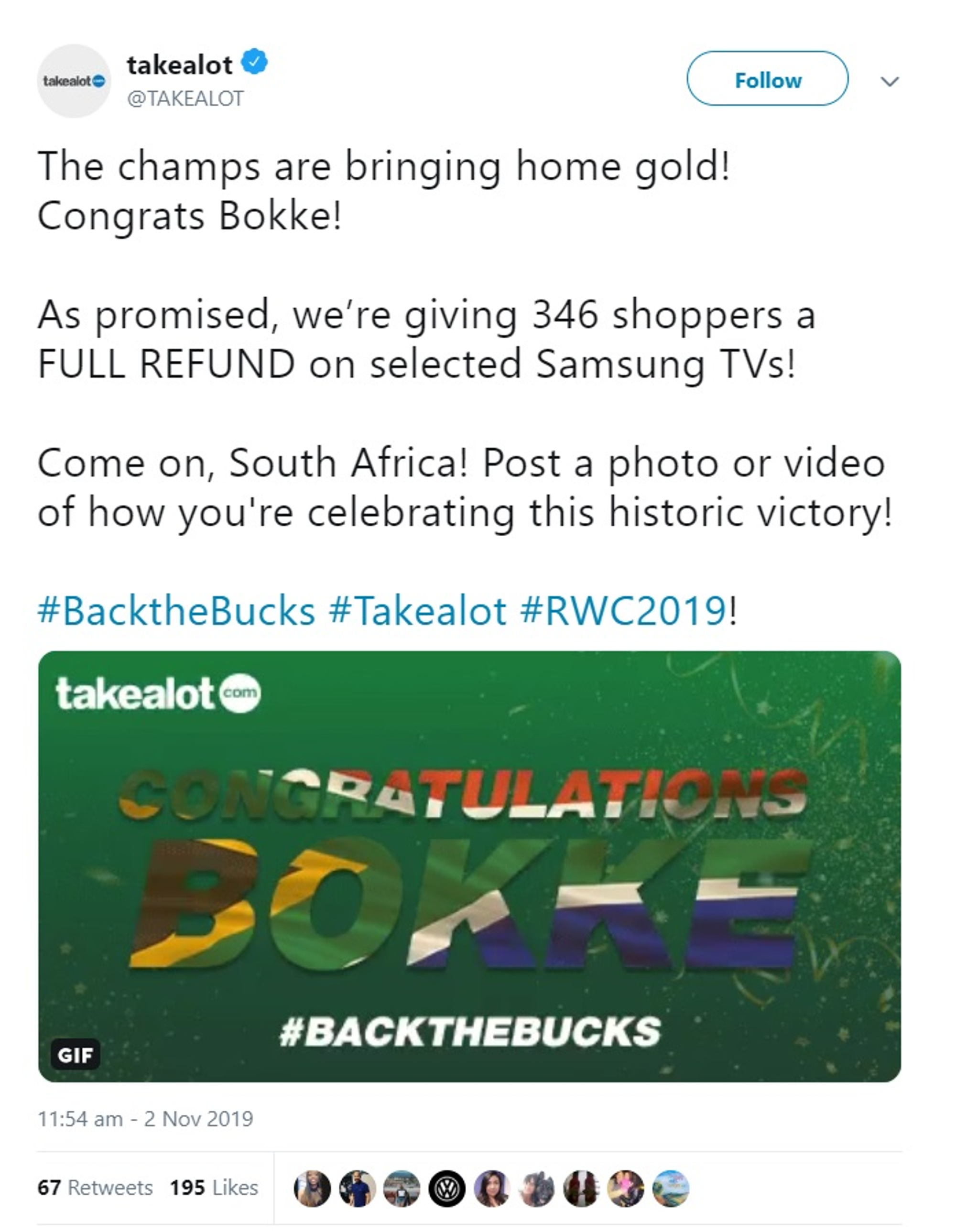 Read more about the article SA Shop Shells Out 250k GBP After Rugby World Cup Win