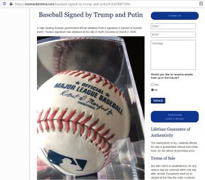 Read more about the article Baseball Ball Signed By Putin And Trump On Sale For 44k