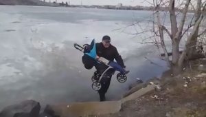 Read more about the article Dad Risks Tots Life Walking Pram On Thin Ice