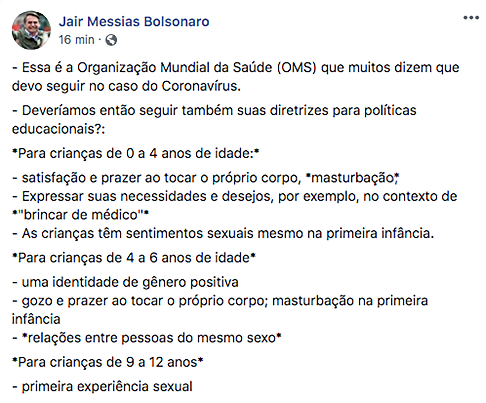 Read more about the article Brazil Bolsonaro: WHO Promotes Masturbation For 4yos