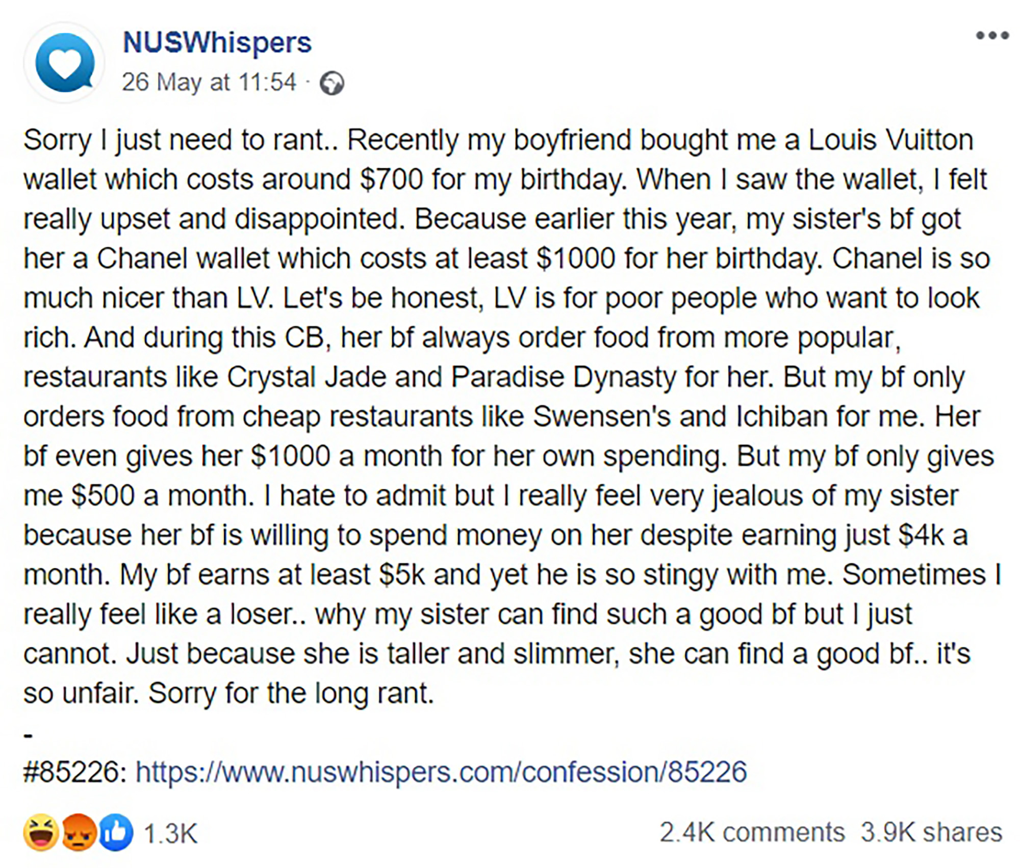 Read more about the article GF Slams BF Buying Her 400-GBP LV Purse Not Chanel