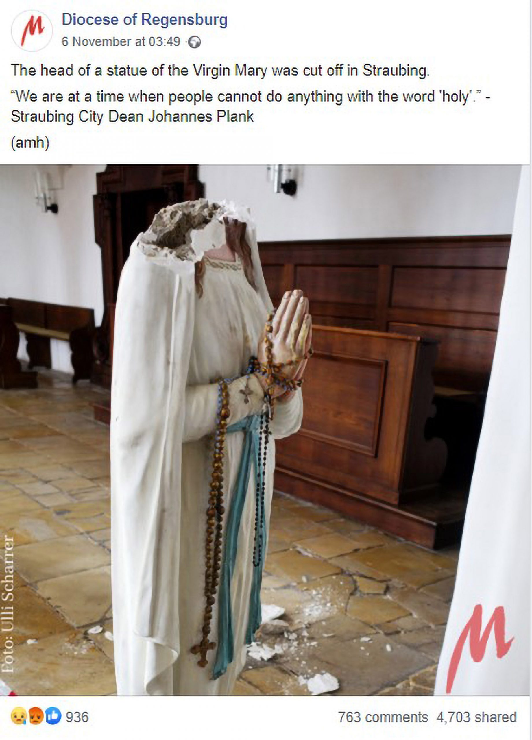 Read more about the article German Vandals Sought After By Police After Beheading A Face Mask Wearing Church Statue Of The Virgin Mary