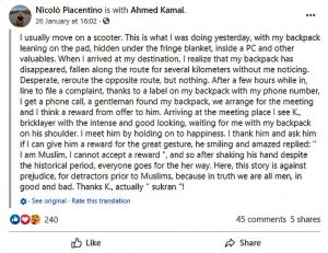 Read more about the article Muslim Man Returns Italian Journalists Lost Work And His Good Deed Goes Viral