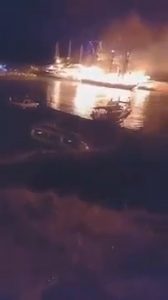 Read more about the article Moment Four Boats Burn In Turkish Port
