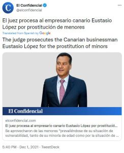 Read more about the article Millionaire Hotel Owner Listed In Forbes Investigated For Underage Prostitution In The Canary Islands