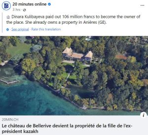 Read more about the article Daughter Of Kazakhstans Former Dictator Buys 350-Year-Old Swiss Castle On Lake Geneva Worth EUR 100 Million