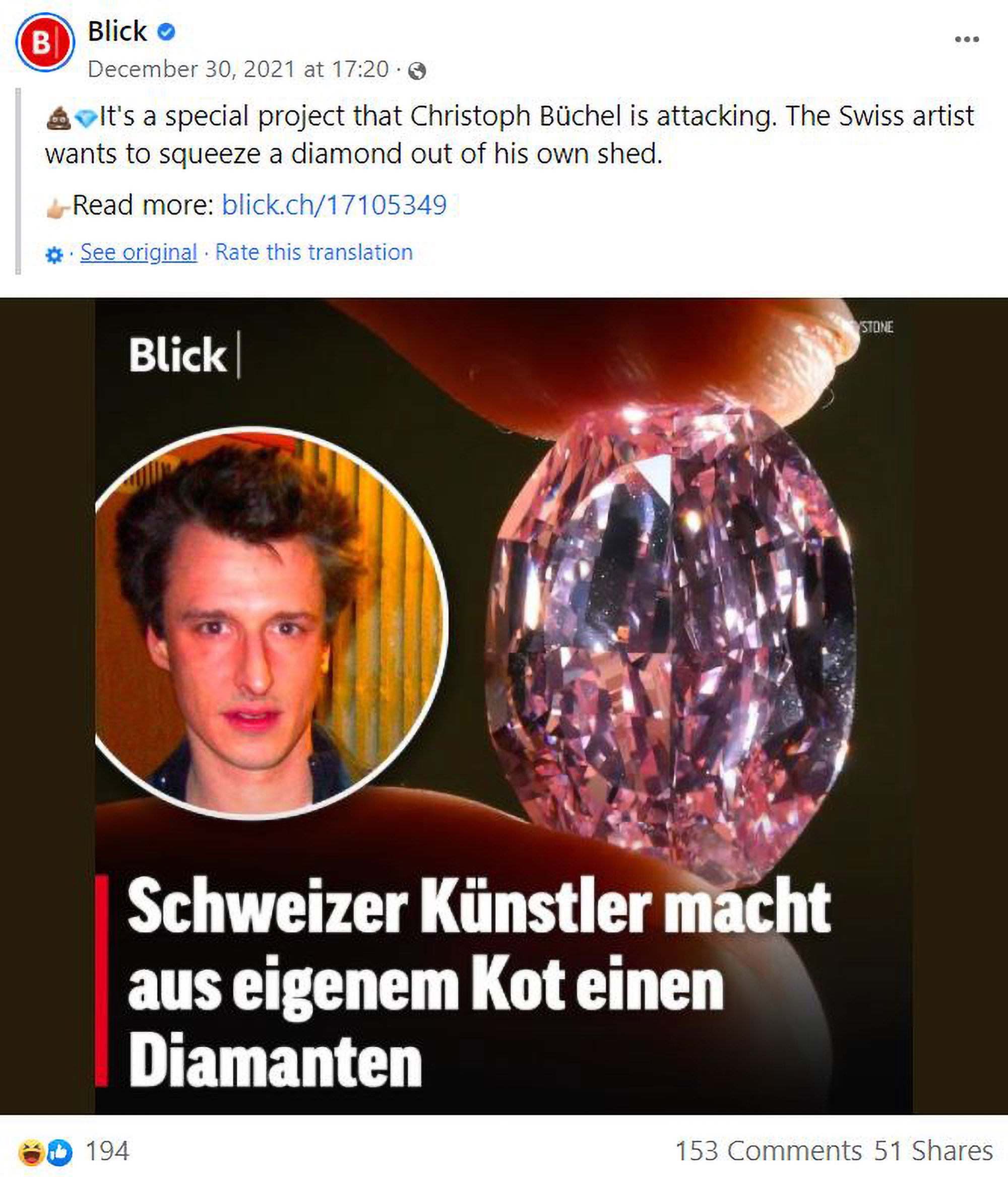 Read more about the article Provocative Swiss Artist To Make Diamonds Out Of His Own Faeces