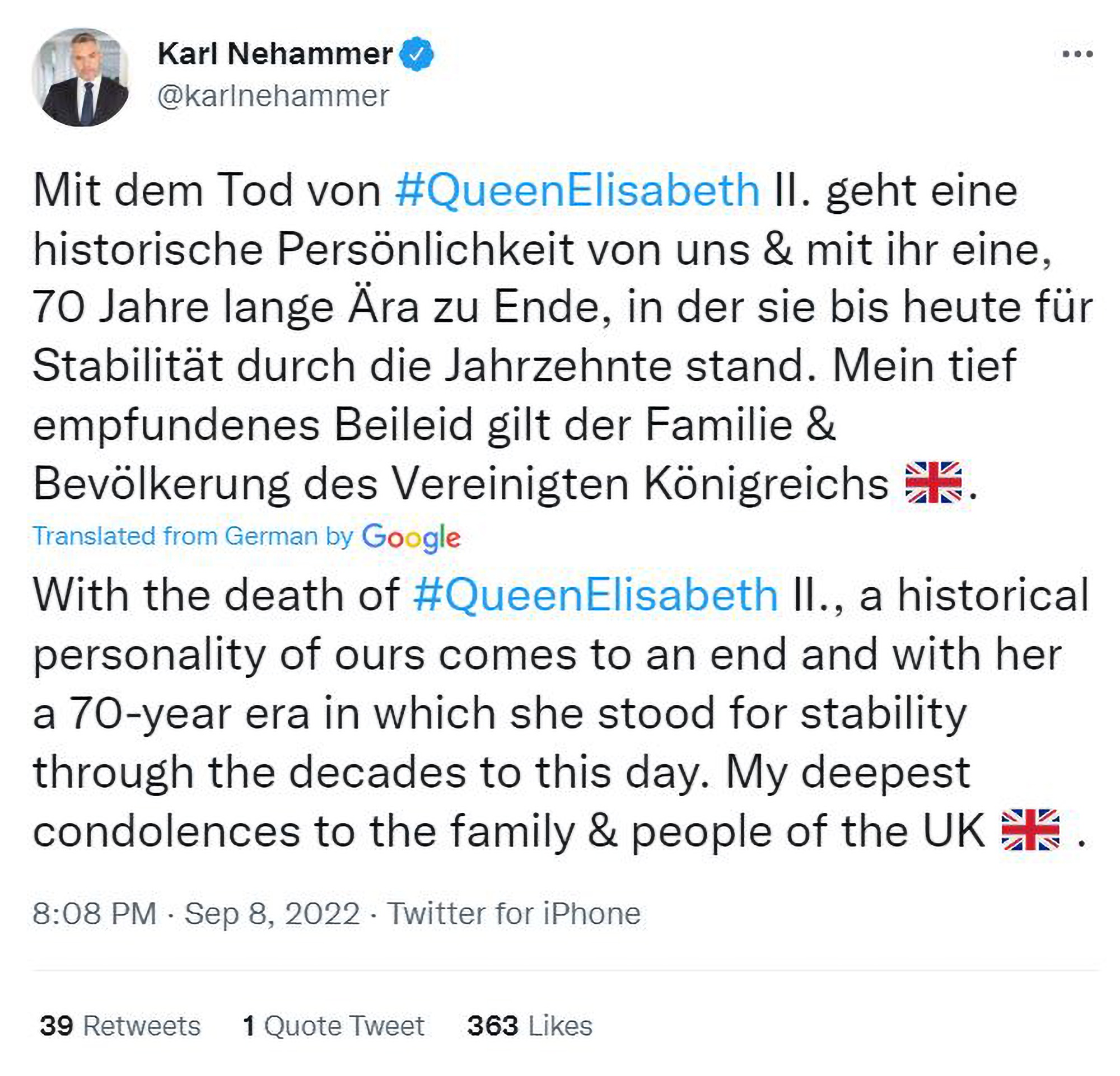 Read more about the article AUSTRIA: Our Grief For Queen