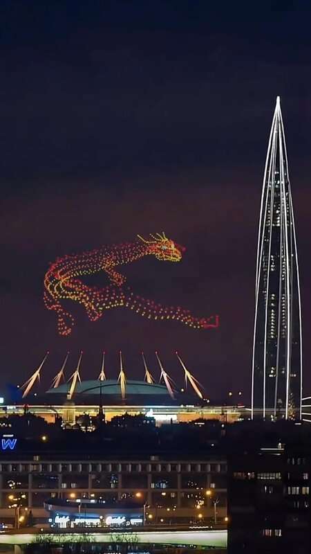 Read more about the article GAME OF DRONES: Huge Dragon Made Out Of 1,000 Drones Lights Up Russia