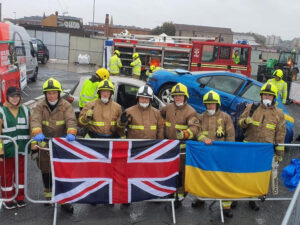 Read more about the article WAR IN UKRAINE: Ukrainian Emergency Workers Practice Rescuing Victims During Traffic Accident At British Rescue Challenge