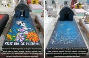 Read more about the article TOMB WITH A VIEWING: Artist’s Day Of The Dead Grave For Gran Goes Viral