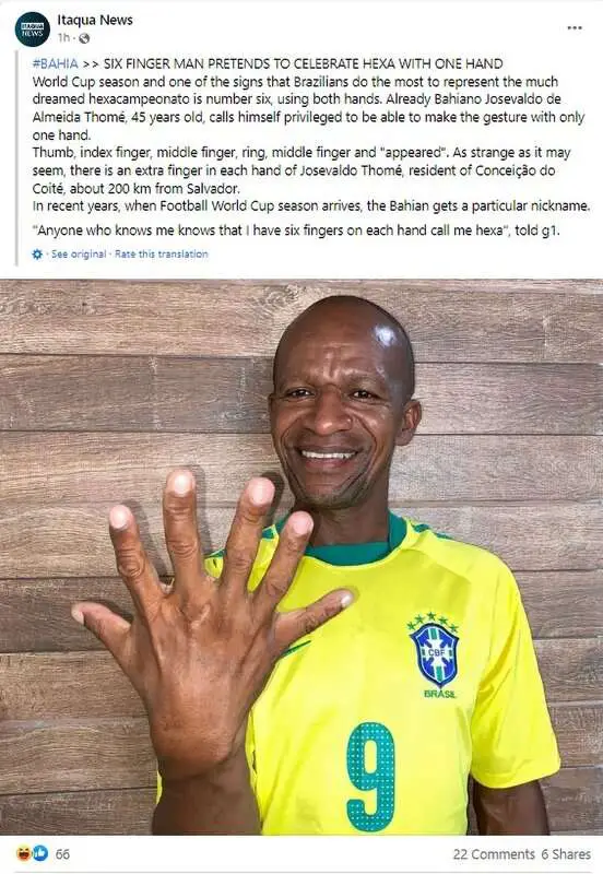 Read more about the article IT’S COMING HOME: Six-Fingered Footie Fan Hopes To Celebrate Sixth World Cup Win For Brazil On Just One Hand