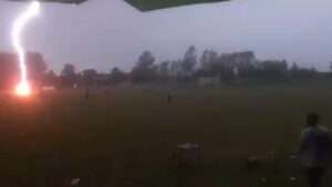 Read more about the article THUNDER BALL: Terror As Lightning Strikes Pitch During Football Match