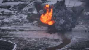 Read more about the article Moment Burning Russian Tank Explodes After Being Hit By Ukrainian Ordnance