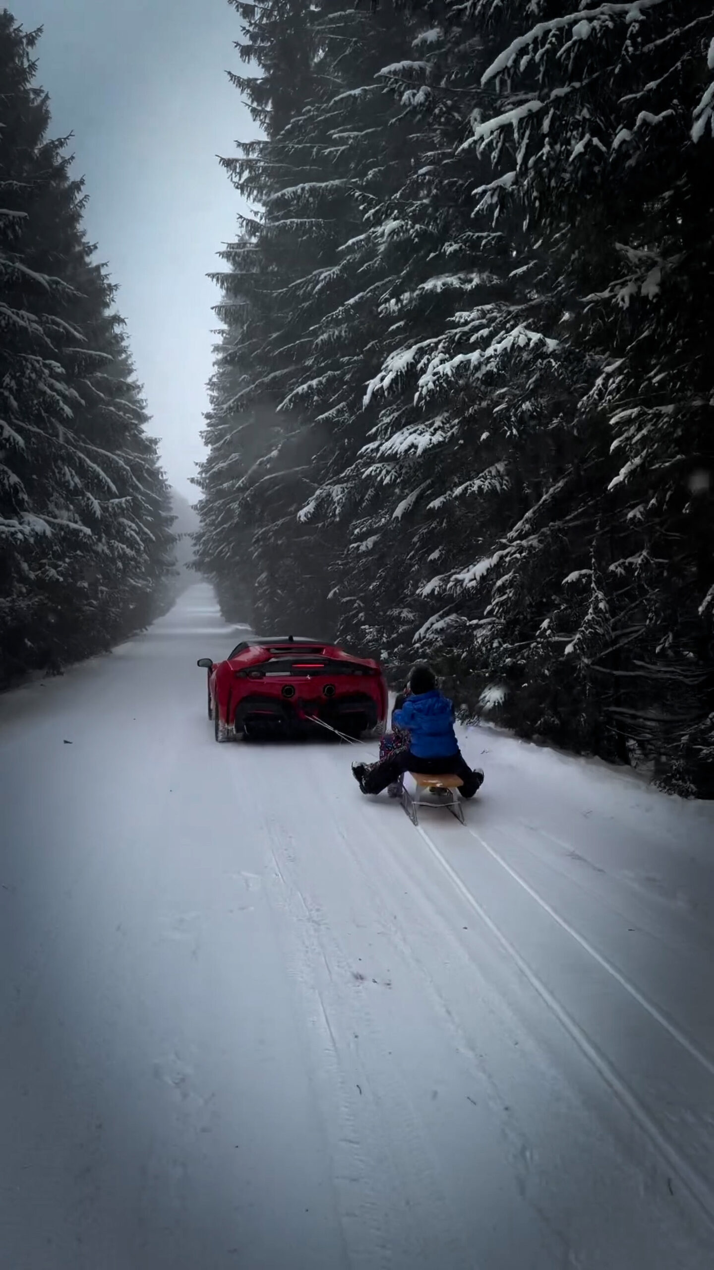 Read more about the article Millionaire Hitches Kids’ Sleigh To His 211mph Ferrari